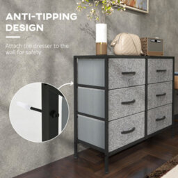 Homcom 6 Drawer Fabric Chest Of Drawers W/ Wooden Top For Hallway Black - thumbnail 5