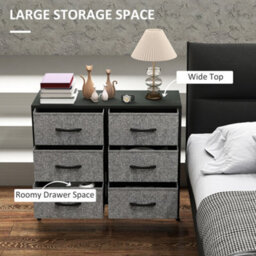 Homcom 6 Drawer Fabric Chest Of Drawers W/ Wooden Top For Hallway Black - thumbnail 4