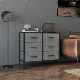 Homcom 6 Drawer Fabric Chest Of Drawers W/ Wooden Top For Hallway Black - thumbnail 7