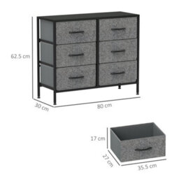 Homcom 6 Drawer Fabric Chest Of Drawers W/ Wooden Top For Hallway Black - thumbnail 3