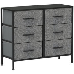 Homcom 6 Drawer Fabric Chest Of Drawers W/ Wooden Top For Hallway Black - thumbnail 2