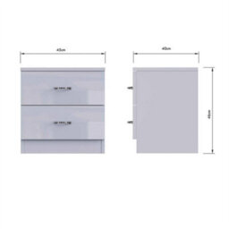 2 Drawer Bedside Table Cabinet Bedroom Furniture Grey Gloss Front Matt Frame - thumbnail 2