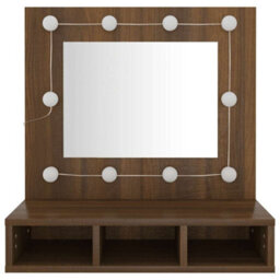 Walplus Mirror Cabinet With Led Brown Oak 60X31.5X62 Cm - thumbnail 5