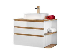Impact Furniture Wall Hung Vanity Unit Oak White Gloss Bathroom Sink Cabinet With Drawers Storage Shelf 940mm Plat - thumbnail 8