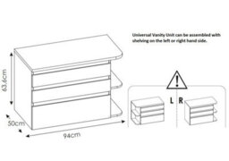Impact Furniture Wall Hung Vanity Unit Oak White Gloss Bathroom Sink Cabinet With Drawers Storage Shelf 940mm Plat - thumbnail 3