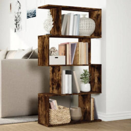 Berkfield Durable Room Divider Bookcase 4-Tier Smoked Oak 70X24X129 Cm Engineered Wood - thumbnail 4