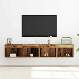 Berkfield Modern Tv Wall Cabinets With Led Lights 2 Pcs Old Wood 80X30X30 Cm - thumbnail 5