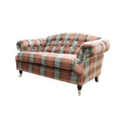 Chesterfield 2 Seater Sofa Plaid Chestnut Check Tweed Wool In Victoria Style - thumbnail 5