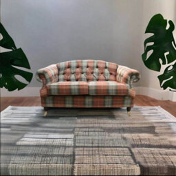Chesterfield 2 Seater Sofa Plaid Chestnut Check Tweed Wool In Victoria Style - thumbnail 4