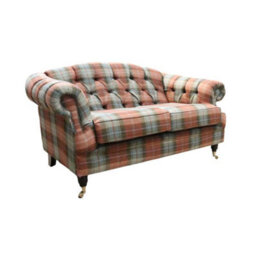Chesterfield 2 Seater Sofa Plaid Chestnut Check Tweed Wool In Victoria Style - thumbnail 3