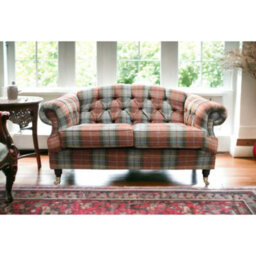 Chesterfield 2 Seater Sofa Plaid Chestnut Check Tweed Wool In Victoria Style - thumbnail 2