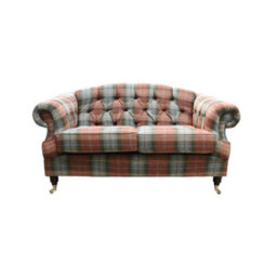 Chesterfield 2 Seater Sofa Plaid Chestnut Check Tweed Wool In Victoria Style - thumbnail 1
