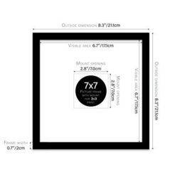 "7X7"" Black Picture Frame - 7X7"" Square Frame With 3X3"" Mount For 7X7""/3X3"" Pictures Art Deco Style Room Decor, 1 Pack" - thumbnail 2