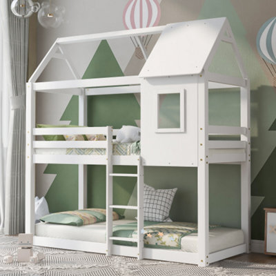 Btm New Bunk Bed, Children Cabin Bed, Single Bed For Kids, Twin Sleeper, Solid Pine Wood,3Ft White - image 1