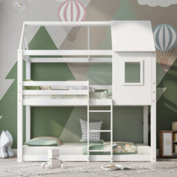 Btm New Bunk Bed, Children Cabin Bed, Single Bed For Kids, Twin Sleeper, Solid Pine Wood,3Ft White - thumbnail 8