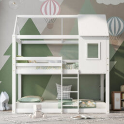 Btm New Bunk Bed, Children Cabin Bed, Single Bed For Kids, Twin Sleeper, Solid Pine Wood,3Ft White - thumbnail 7
