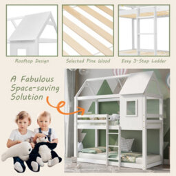 Btm New Bunk Bed, Children Cabin Bed, Single Bed For Kids, Twin Sleeper, Solid Pine Wood,3Ft White - thumbnail 4