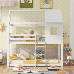Btm New Bunk Bed, Children Cabin Bed, Single Bed For Kids, Twin Sleeper, Solid Pine Wood,3Ft White - thumbnail 2