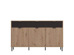 Amos Mann Furniture Mayenne Artisan Oak Effect Slatted And Black 3 Door Sideboard - thumbnail 3