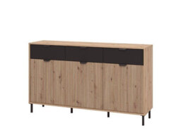 Amos Mann Furniture Mayenne Artisan Oak Effect Slatted And Black 3 Door Sideboard - thumbnail 4