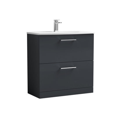 Balterley  Modern Bathroom Floor Standing 2 Soft Close Drawer Vanity Unit & Curved Basin, Dark Grey, 800mm - image 1