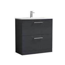 Balterley  Modern Bathroom Floor Standing 2 Soft Close Drawer Vanity Unit & Curved Basin, Dark Grey, 800mm - thumbnail 1