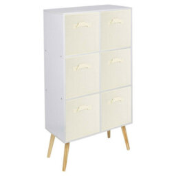 Urbn-Living Urbnliving 91Cm Height 6 Cube White Wooden Bookcase With Pine Legs Living Room Cream Shelf Storage Drawers