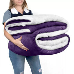 Ameha Sherpa Fleece Blanket For Bed, Sofa & Travel Soft Fluffy Thick & Reversible Throw Purple King 200X240Cm - thumbnail 8