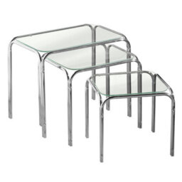 Orsina Modern Design Nest Of 3 Clear Glass Pointed Oval Tables, Space Saving Nesting Tables, Stackable Side Tables - thumbnail 1