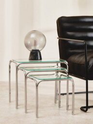 Orsina Modern Design Nest Of 3 Clear Glass Pointed Oval Tables, Space Saving Nesting Tables, Stackable Side Tables - thumbnail 4