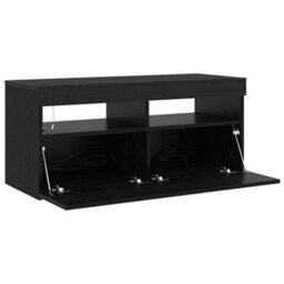 Berkfield Modern Tv Stand With Led Lights - Black Oak, 90X35X40 Cm, Made Of Engineered Wood - thumbnail 5