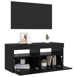 Berkfield Modern Tv Stand With Led Lights - Black Oak, 90X35X40 Cm, Made Of Engineered Wood - thumbnail 3