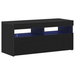 Berkfield Modern Tv Stand With Led Lights - Black Oak, 90X35X40 Cm, Made Of Engineered Wood