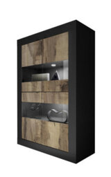 FurniComp LTD Furnicomp Selene Large 4 Door Matt Black & Oak Glass Display Cabinet - thumbnail 2
