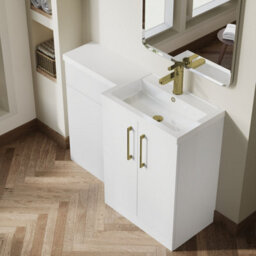 Balterley Right-Hand Bathroom Vanity And Wc Unit Combination With Basin - 1100mm - Gloss White With Brushed Brass Handles - thumbnail 3