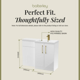 Balterley Right-Hand Bathroom Vanity And Wc Unit Combination With Basin - 1100mm - Gloss White With Brushed Brass Handles - thumbnail 5