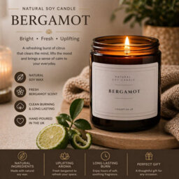 Cosyart Bergamot Scented Glass Jar Candle 200Ml - Zesty Citrus Aroma And Long Burn Time - Perfect Home Gift - thumbnail 3