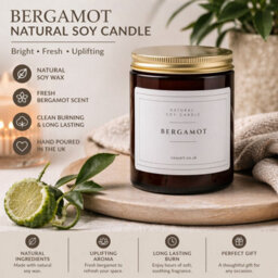 Cosyart Bergamot Scented Glass Jar Candle 200Ml - Zesty Citrus Aroma And Long Burn Time - Perfect Home Gift - thumbnail 4