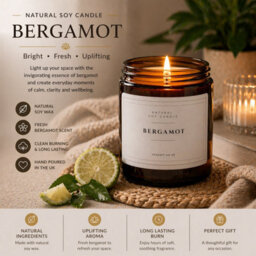 Cosyart Bergamot Scented Glass Jar Candle 200Ml - Zesty Citrus Aroma And Long Burn Time - Perfect Home Gift - thumbnail 2