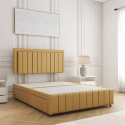 Bsspoke Sophia Divan Bed Set Mustard Plush Velvet 24Inch Headboard & Footboard & 2 Drawers Same Side & No Mattress In All Sizes - thumbnail 1