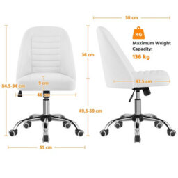 Yaheetech Armless Adjustable Desk Chair With Rolling Wheels - White / Faux Leather - thumbnail 3