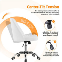 Yaheetech Armless Adjustable Desk Chair With Rolling Wheels - White / Faux Leather - thumbnail 6