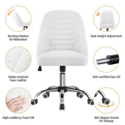 Yaheetech Armless Adjustable Desk Chair With Rolling Wheels - White / Faux Leather - thumbnail 4