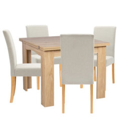 Hallowood Furniture Newquay Oak Flip Top Extending Table With 4 Upholstered Chairs In Beige Fabric - thumbnail 8