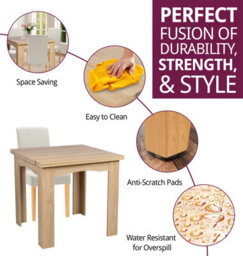 Hallowood Furniture Newquay Oak Flip Top Extending Table With 4 Upholstered Chairs In Beige Fabric - thumbnail 2