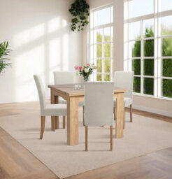 Hallowood Furniture Newquay Oak Flip Top Extending Table With 4 Upholstered Chairs In Beige Fabric - thumbnail 1