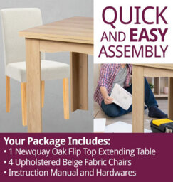 Hallowood Furniture Newquay Oak Flip Top Extending Table With 4 Upholstered Chairs In Beige Fabric - thumbnail 7