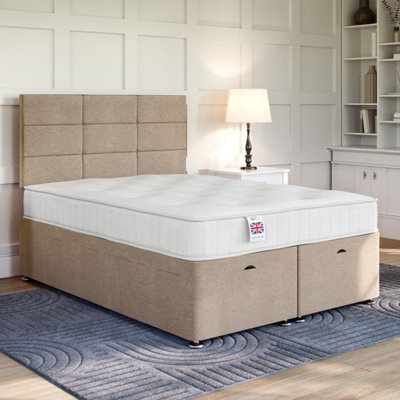 Divan Base Direct Cocktail Straw Ottoman Divan 4Ft6 Double Side Lift Ottoman + Ravenna Floor Standing Headboard - image 1