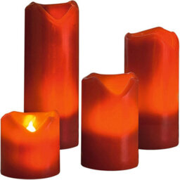 4 X Red Real Wax Led Pillar Candles - Battery Powered Flickering Light Home Decoration - One Of Each 5, 7.5, 10 & 13Cm - thumbnail 1