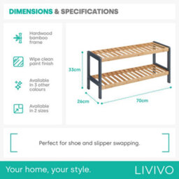 Livivo 2-Tier Natural Bamboo Shoe Rack With 2 Shelves, Large Storage Capacity, Wooden Shoe Stand & Organiser - Grey/natural - thumbnail 9